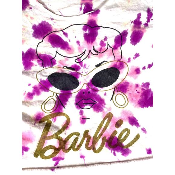 Barbie Tie-Dye Crop Top, Pink Purple Graphic Tee, Size M - Picture 5 of 6